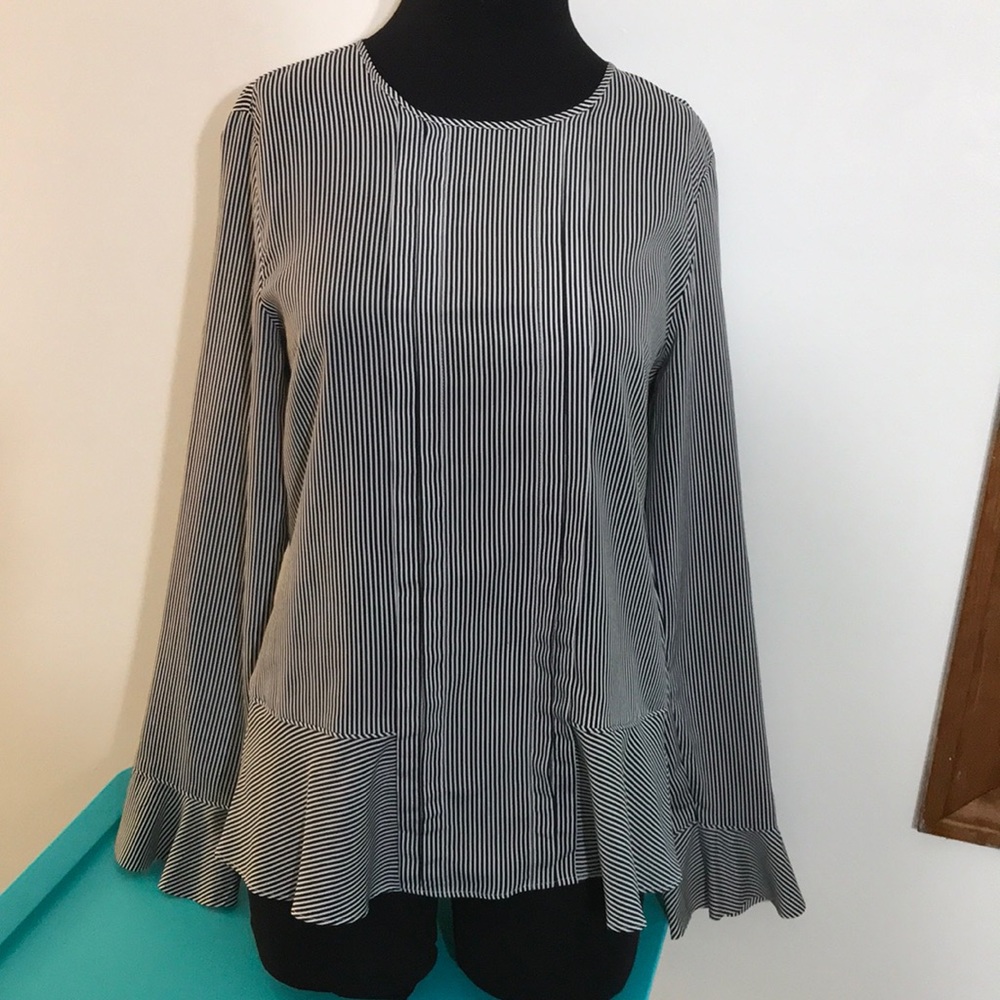 BANANA REPUBLIC May Flounce Peplum Dressy Striped Blouse size Small